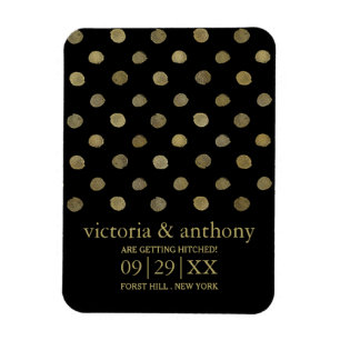 Modern Black & Guld Polka dots sparar datum Magnet