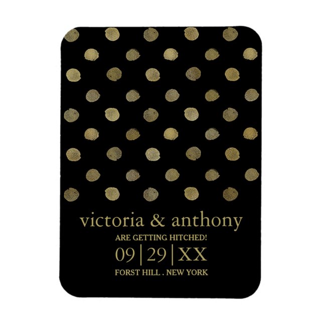 Modern Black & Guld Polka dots sparar datum Magnet (Vertikal)