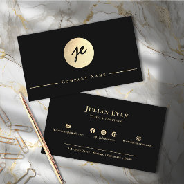 Modern Black Guld Professionell Shiny Monogram Visitkort