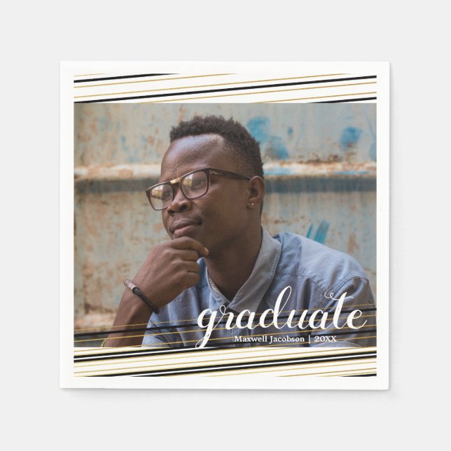 Modern Black & Guld Rand Student Party Napkins Pappersservett (Framsidan)