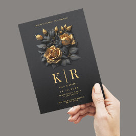 Modern Black Guld Ro Gothic Bröllop Inbjudningar