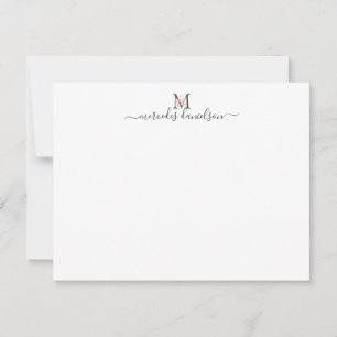Modern Black Guld Rosa Blommigt Monogrammad Anteckningskort