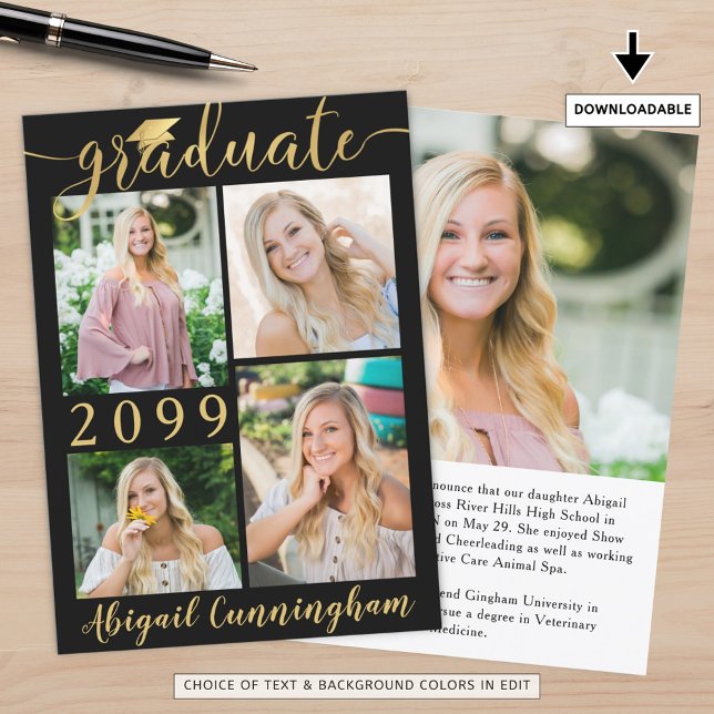 Modern Black Guld Script 5 Photo Student Meddelande (Skapare uppladdad)