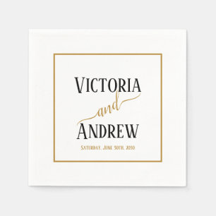 Modern Black Guld Script Minimal Bröllop Pappersservett