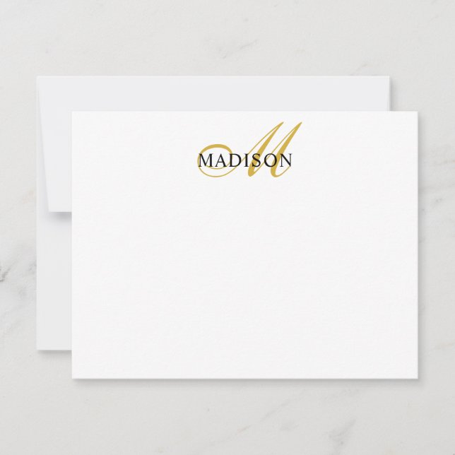 Modern Black Guld Script Monogram Serif Namn Anteckningskort (Framsida)