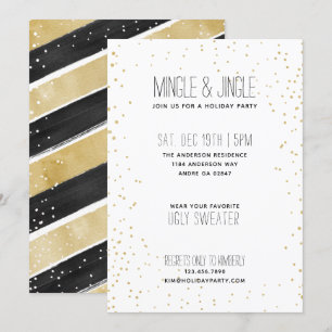 Modern Black & Guld Snowflake-Julfest Inbjudningar