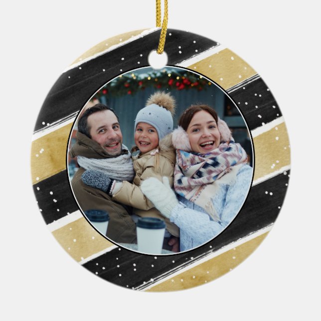 Modern Black & Guld Snowflake Rand Helgdag Julgransprydnad Keramik (Framsidan)