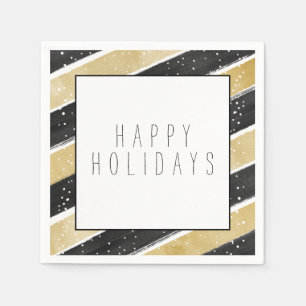 Modern Black & Guld Snowflake Rand Helgdag Pappersservett