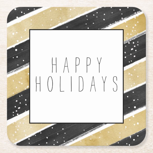 Modern Black & Guld Snowflake Rand Helgdag Underlägg Papper Kvadrat (Framsidan)