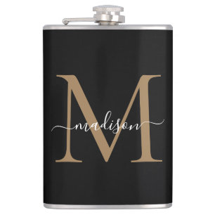 Modern Black Guld Snyggt Monogram Girly-skript Fickplunta