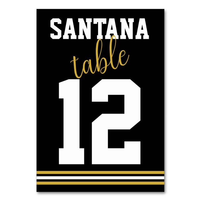 Modern Black Guld Sporty Bröllop Anpassningsbar Bo Bordsnummer (Framsidan)