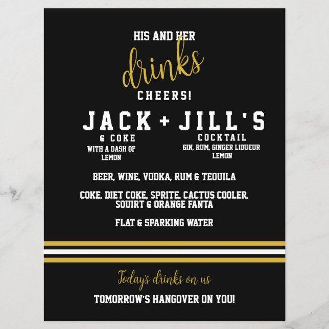 Modern Black Guld Sporty Hans Bröllop dricker (Framsida)