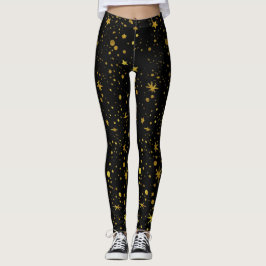 Modern Black Guld Stars Mönster Abstrakt Yoga Leggings