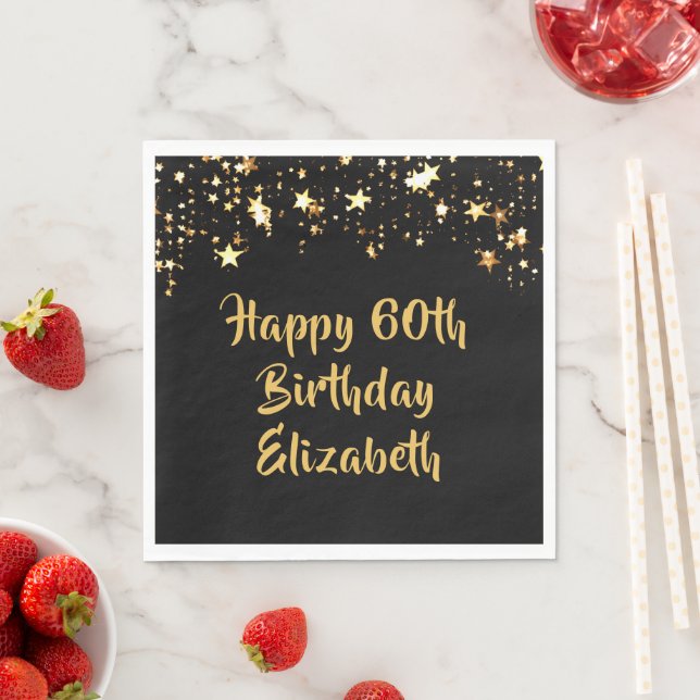 Modern Black Guld Stars Namn vid 60:e födelsedag Pappersservett (Insitu)