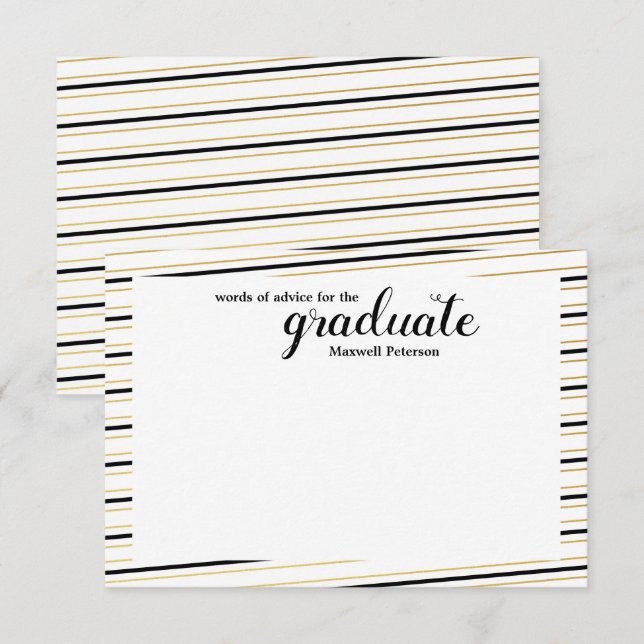 Modern Black & Guld Stripe Ord of Advice Inbjudningar (Fram/baksida)