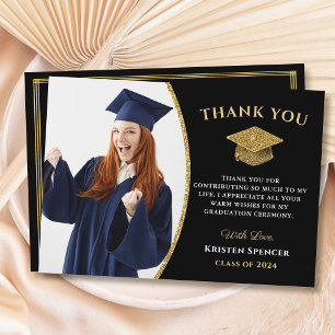Modern Black Guld Student Photo Studenten Tack Kort