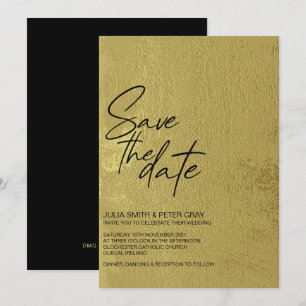 Modern Black & Guld-texturerad Spara datum Inbjudningar