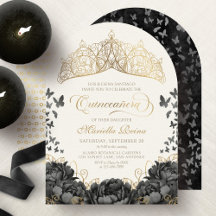 Modern Black Guld Tiara Krona Quinceanera