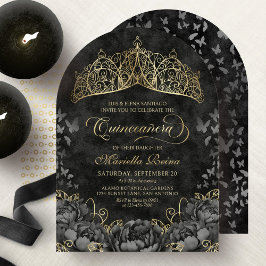 Modern Black Guld Tiara Krona Quinceanera Inbjudningar