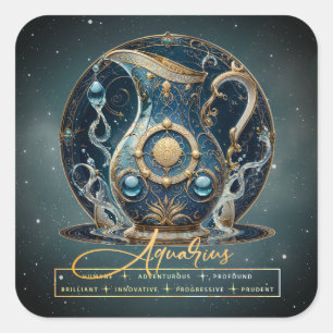 Modern Black Guld Vatten Bearer Symbol Aquarius Fyrkantigt Klistermärke