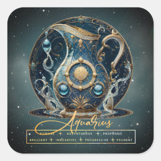 Modern Black Guld Vatten Bearer Symbol Aquarius Fyrkantigt Klistermärke
