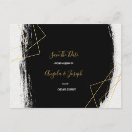 Modern Black & Guld Watercolor Geome Spara datum Meddelande Vykort