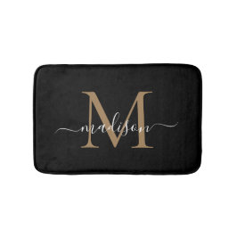 Modern Black Guld White Monogram Script-Elegant Badrumsmatta