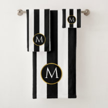 Modern Black Guld White rand monogram Bath Towe