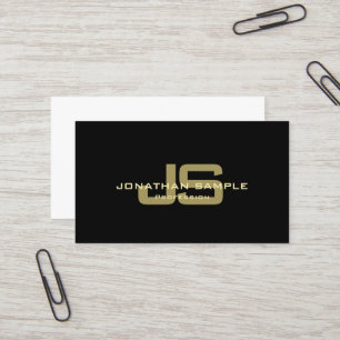 Modern Black Guld White Snyggt Monogram Trendig Visitkort