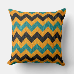 Modern Black Gult Aqua Chevron Leather Kudde