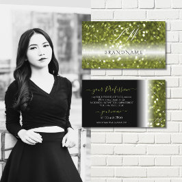 Modern Black Gult Grönt Gnistra Glitter Initialer Visitkort