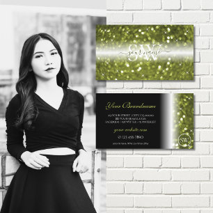 Modern Black Gult Grönt Gnistra Glitter Monogram Visitkort