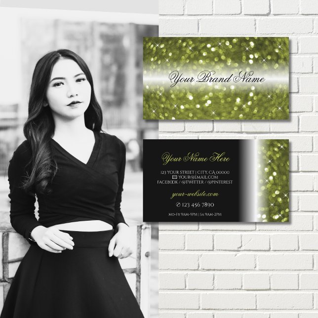 Modern Black Gult Grönt Gnistra Glitter Snyggt Visitkort (Skapare uppladdad)