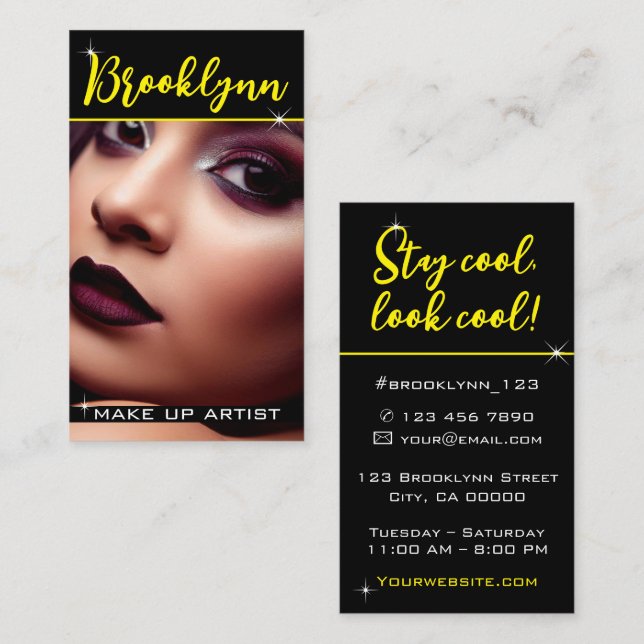 Modern Black Gult Slogan med Photo Image Luxury Visitkort (Fram/baksida)