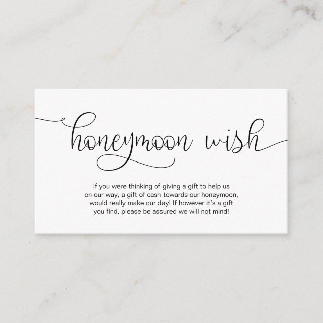 Modern Black Hand Lettered-design, Honeymoon Wish Tilläggskort (Framsida)