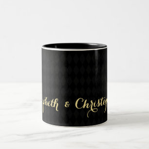 Modern Black Harlequin Elegant Faux Guld Bröllop Två-Tonad Mugg