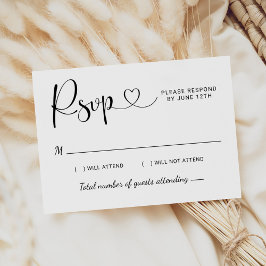 Modern Black Heart Calligraphy Script Bröllop OSA Kort