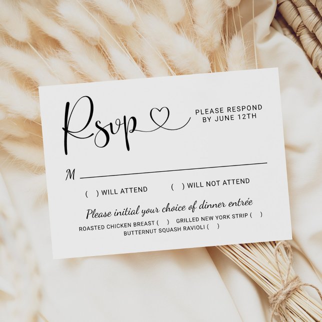 Modern Black Heart Calligraphy Script Bröllop OSA Kort (Skapare uppladdad)