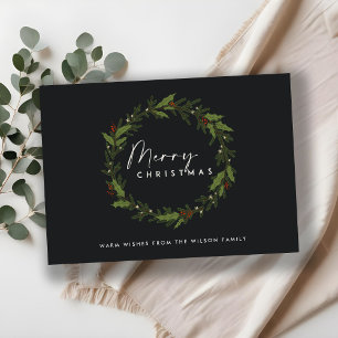 MODERN BLACK HOLLY BERRY WREATH GOD JUL JULKORT