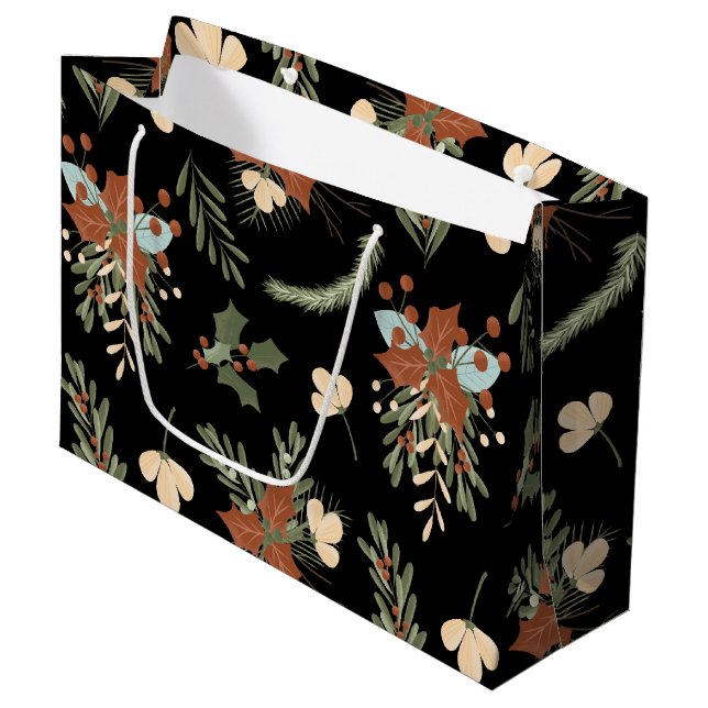Modern Black Holly Löv Berries Mönster Gift Bag (Framsidan Vinklad)