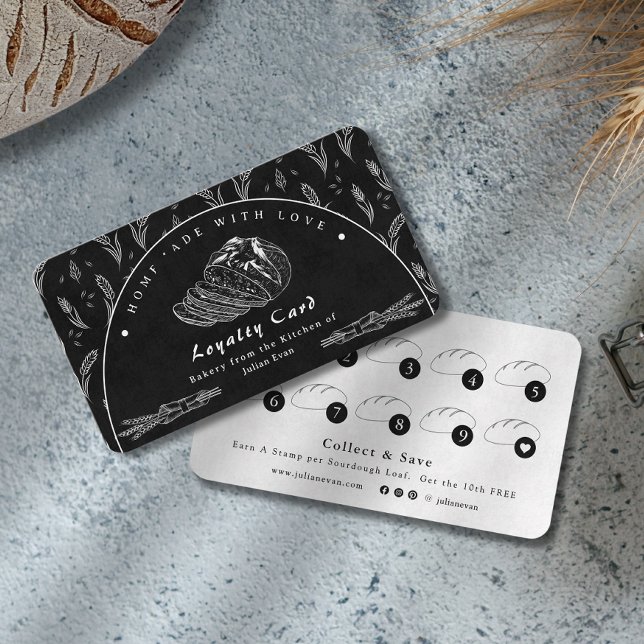 Modern Black Homemade Bakery Loyalty Card Visitkort (Modern Black Homemade Bakery Loyalty Card)