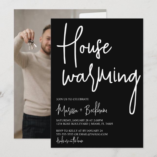 Modern Black Houseuppvärmning-inbjudan Inbjudningar (Fram/baksida)