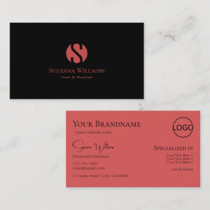 Modern Black Indian Red med Monogram och Logotyp Visitkort