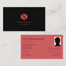 Modern Black Indian Red med Monogram och Photo Visitkort