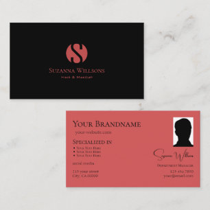 Modern Black Indian Red med Monogram och Photo Visitkort