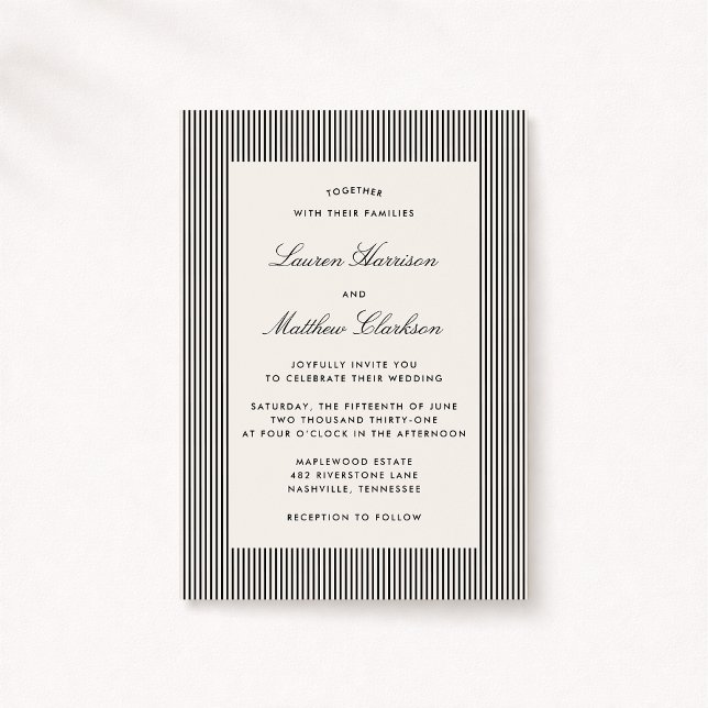 Modern Black & Ivory Striped Wedding Invitation Inbjudningar (Skapare uppladdad)