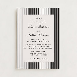 Modern Black & Ivory Striped Wedding Invitation Inbjudningar