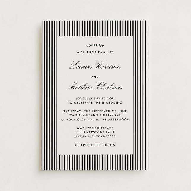 Modern Black & Ivory Striped Wedding Invitation Inbjudningar (Skapare uppladdad)