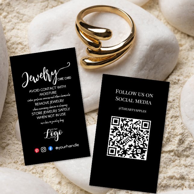 Modern Black Jewelry Care Card - lägg till din Log Visitkort (Skapare uppladdad)