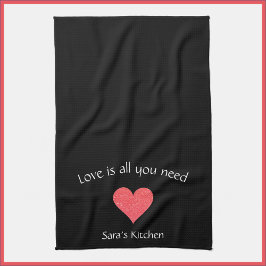 Modern Black Kärlek Heart Kökshandduk